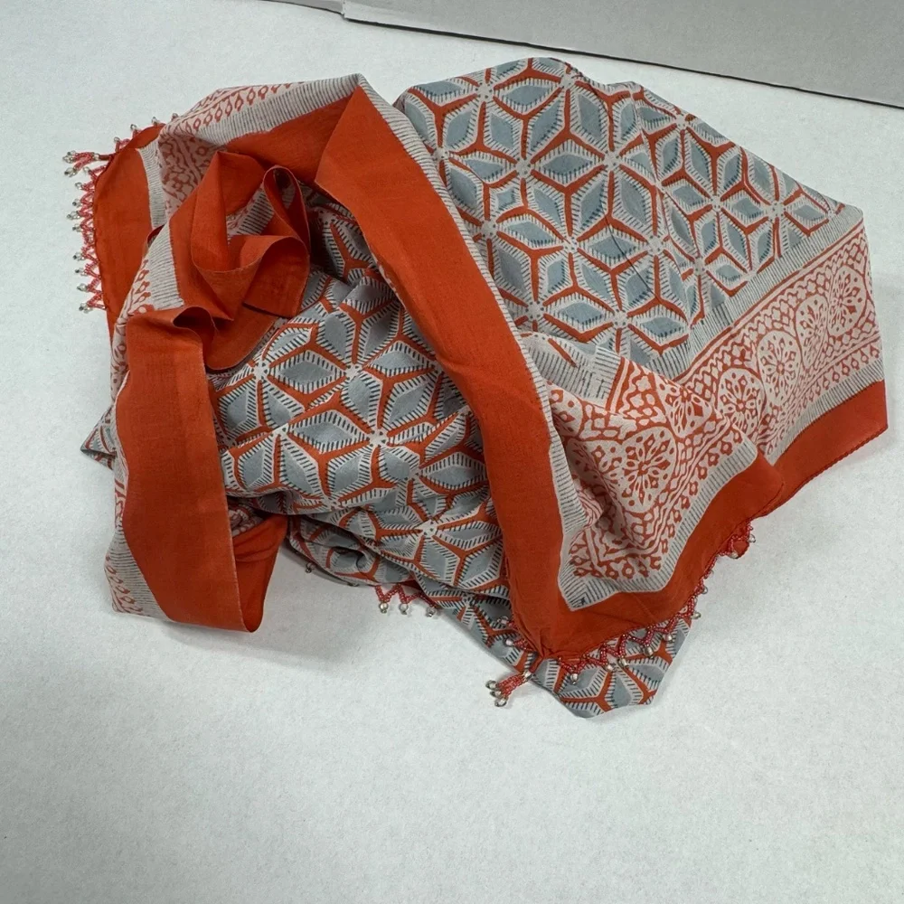 Bold Orange/Red Geometric Prints Patterns Scarf or Sarong - 73
